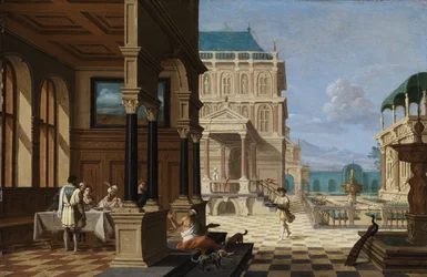 Patio del palacio con logia y figuras